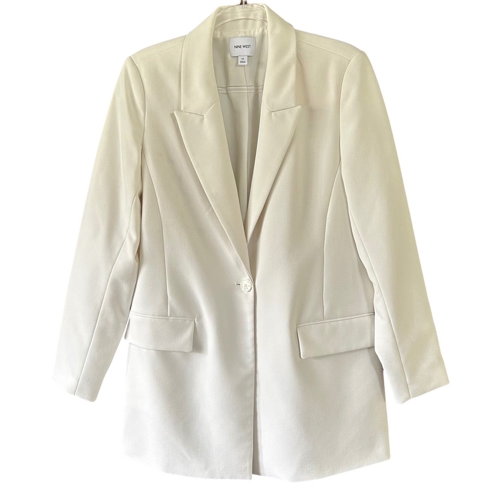 Nine West Womens Single Button Blazer White Cream Professional Jacket Size M